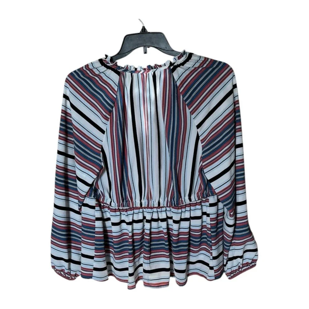Lane Bryant Two-Way Stripe Ruffle Split-Neck Button-Front Peplum Top Size 14/16
